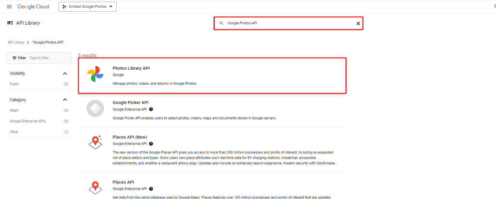 Embed Google Photos- Search  Photos Library API