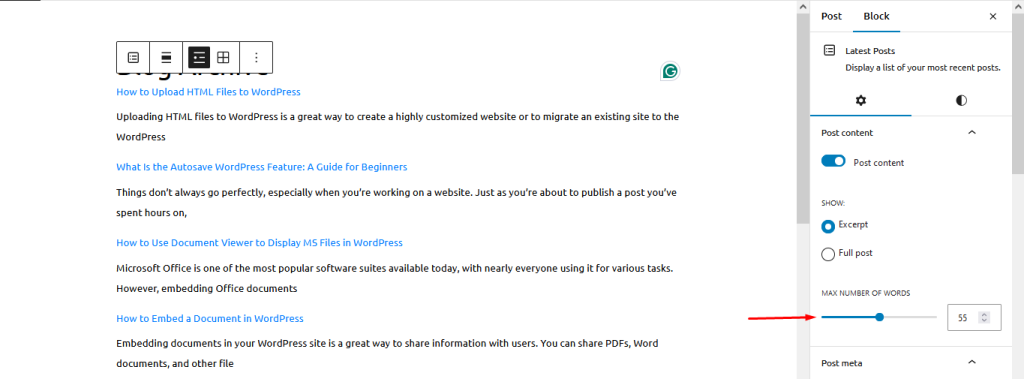 This is a screenshot of number of words