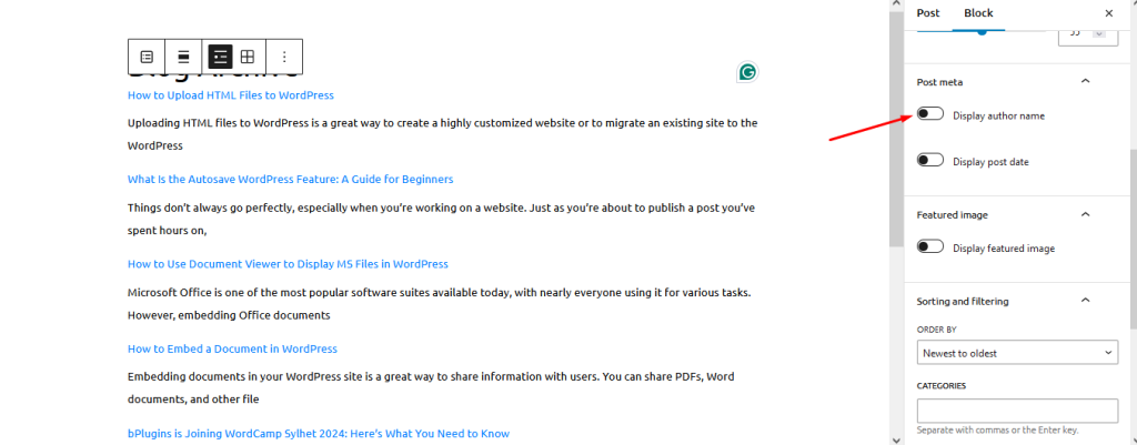 This is a screenshot of display author name