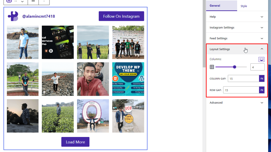 Social Feed Block- Layout Settings