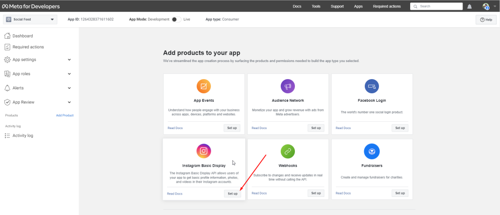 Social Feed Block- Products Setup