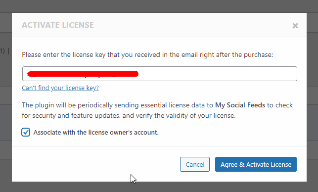 My Social Feeds- Agree & Activate License