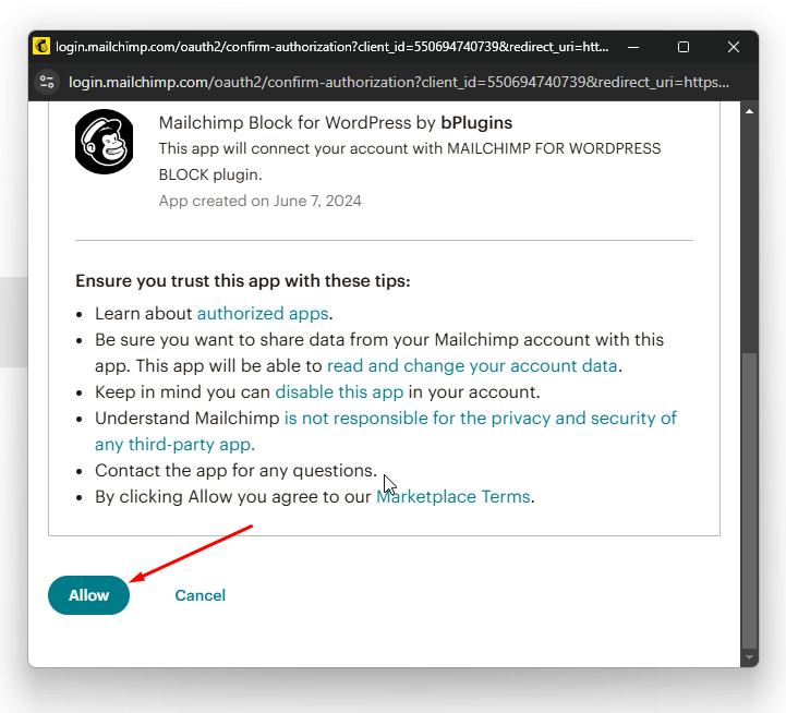 Mailchimp Block- Allow Your Mailchimp Account