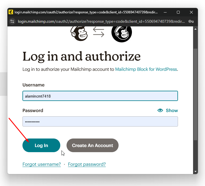 Mailchimp Block- Login