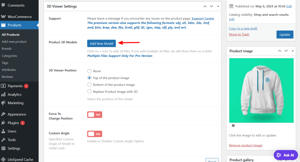 Add 3D model to a product