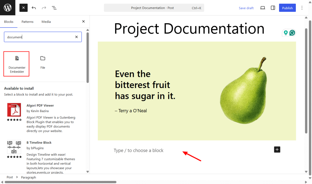 Add Document Embedder Block