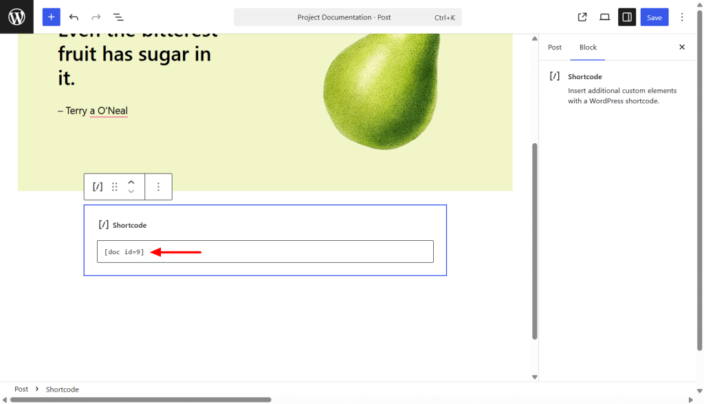 Add doc using shortcode