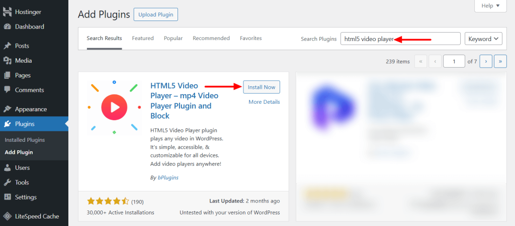 Install and activate HTML5 Video Player plugin