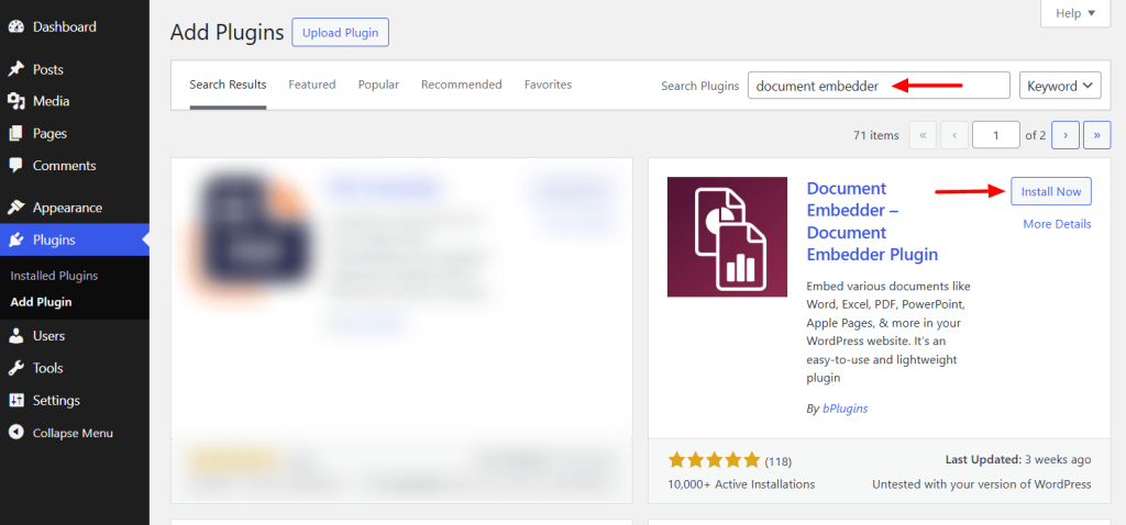 Install and activate Document Embedder plugin