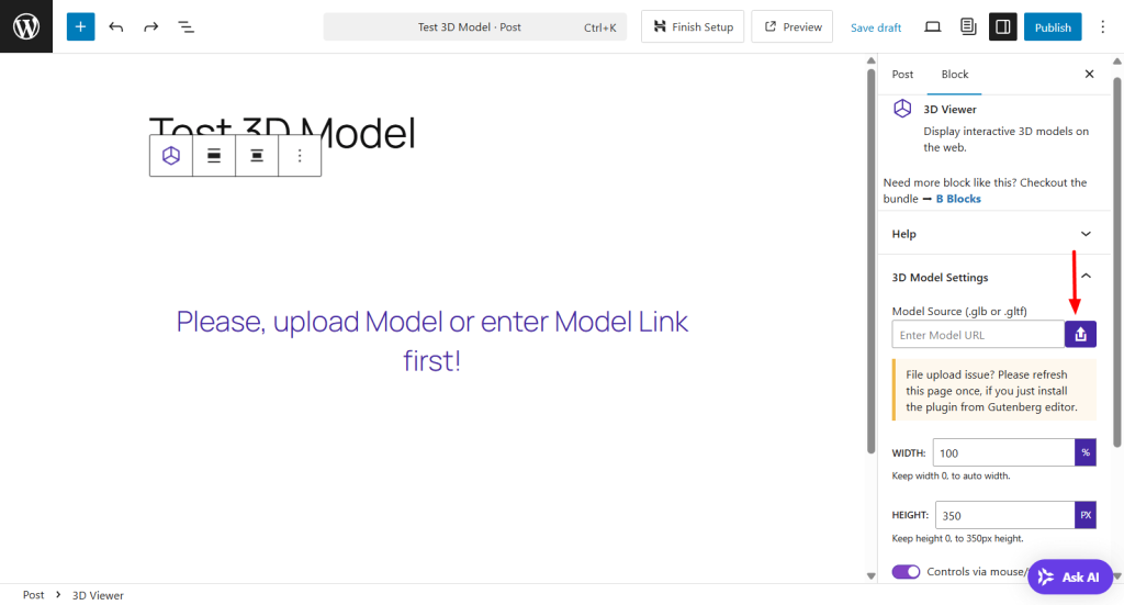 Upload 3D model file