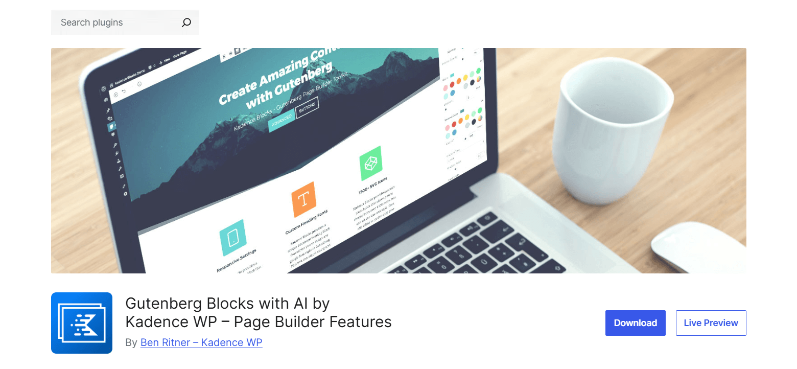 Kadence Blocks plugin