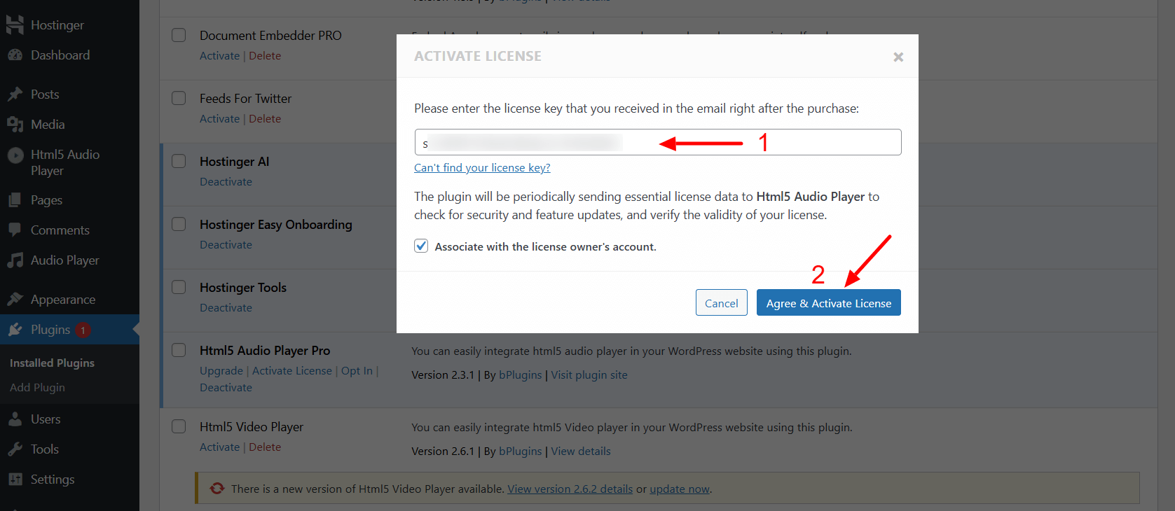 Activate license of HTML5 Audio Player