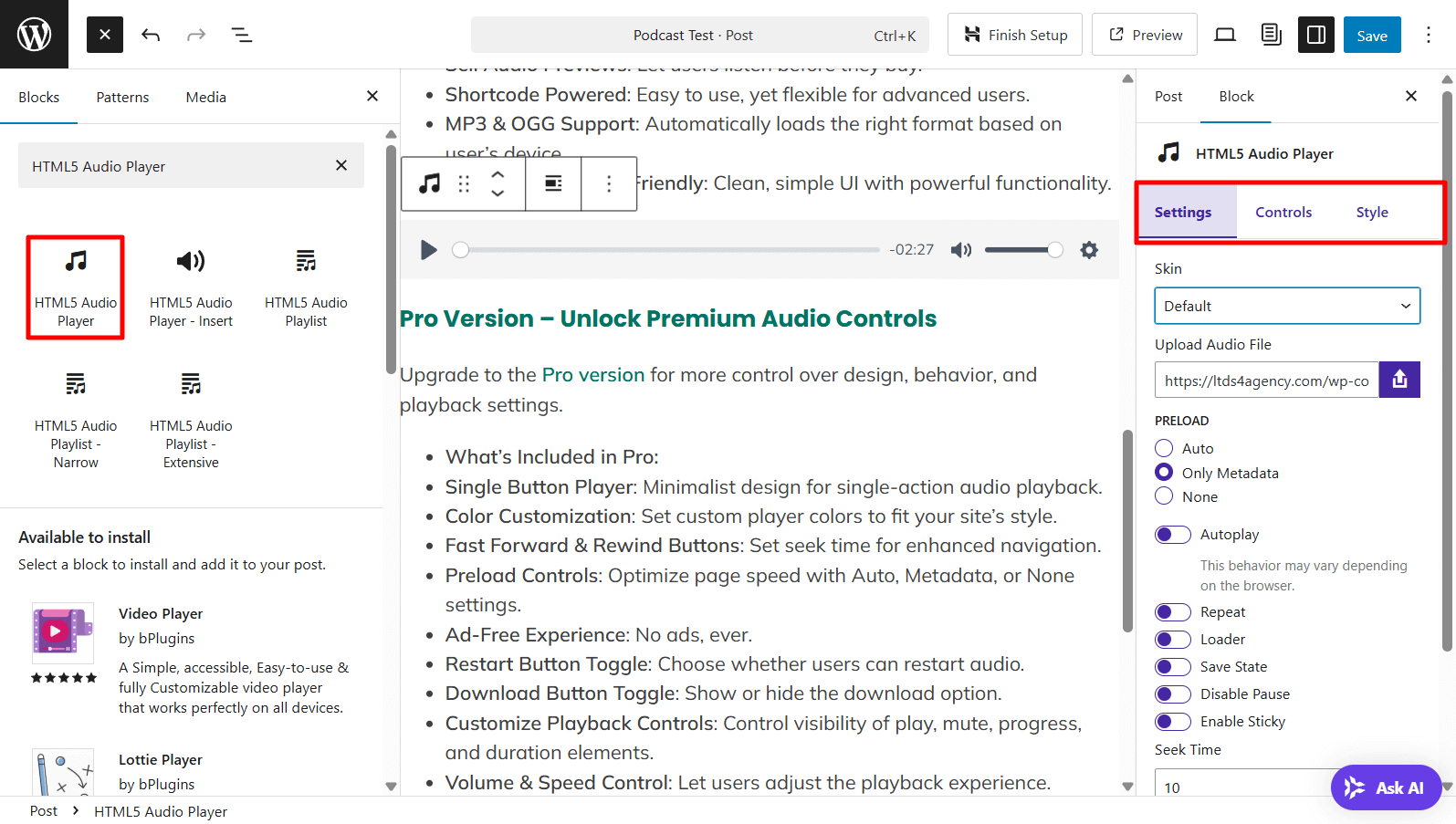Add podcast using block