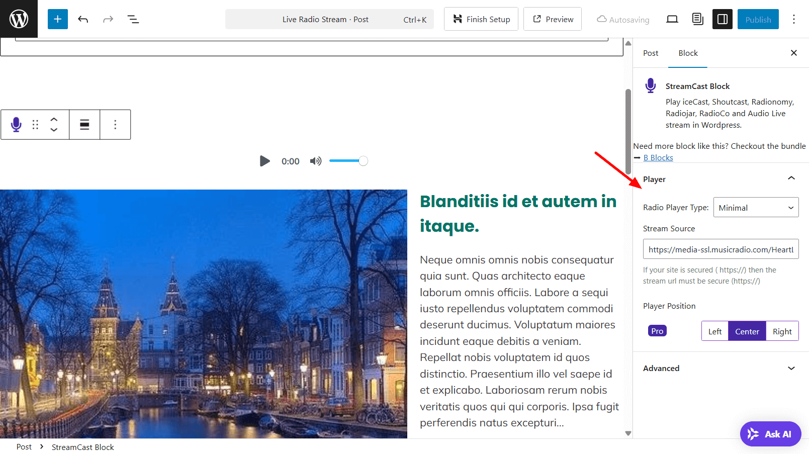Customize player with blcok settings