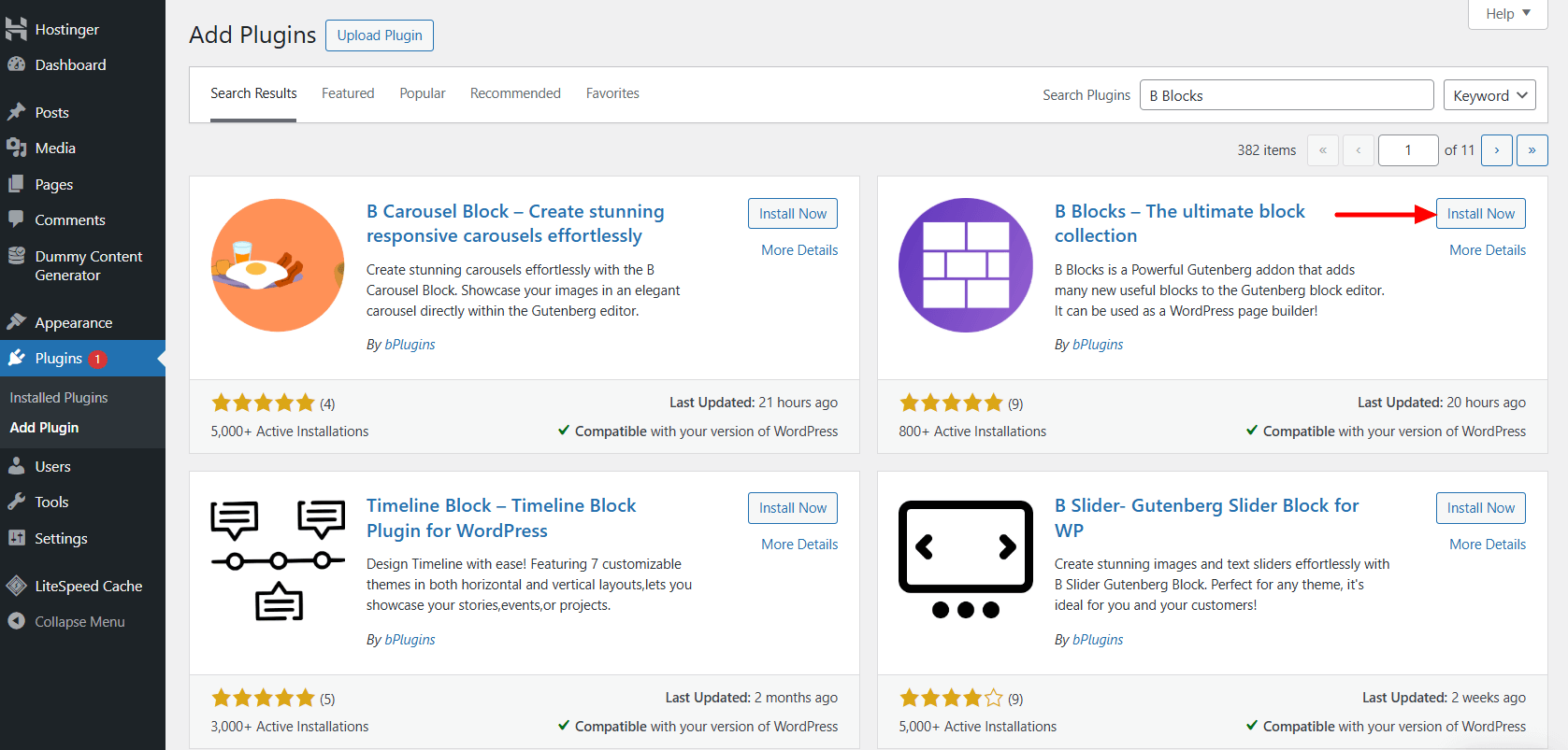 Install and activate B Blocks plugin