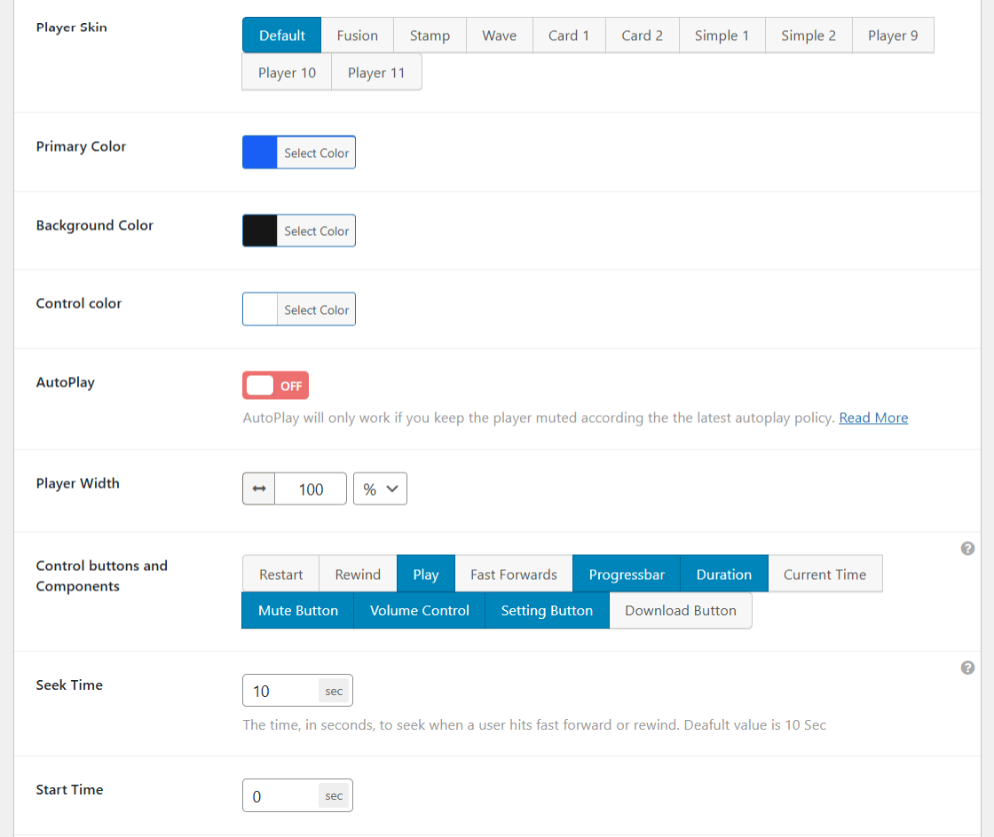 Select player skin and manage styles