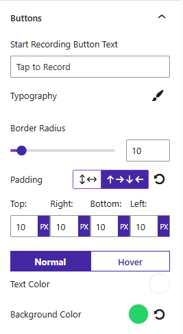 Block settings for voice feedback button