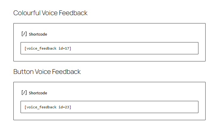 Paste voice feddback shortcode