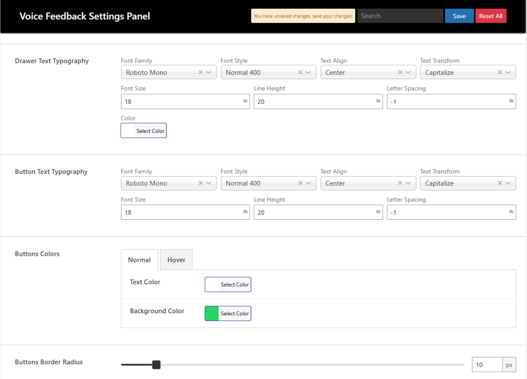 Voice Feedback Global Settings