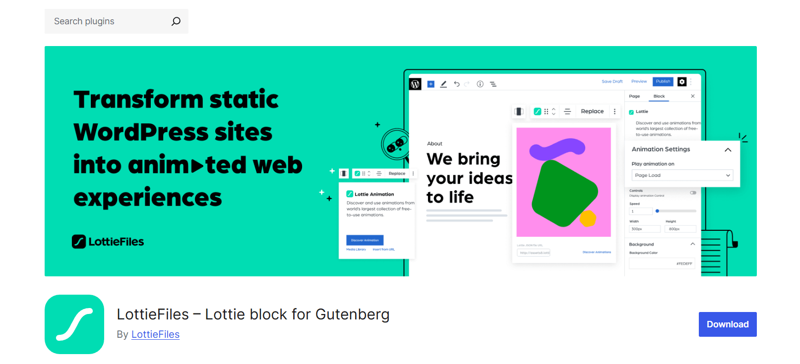 LottieFiles Lottie block for Gutenberg