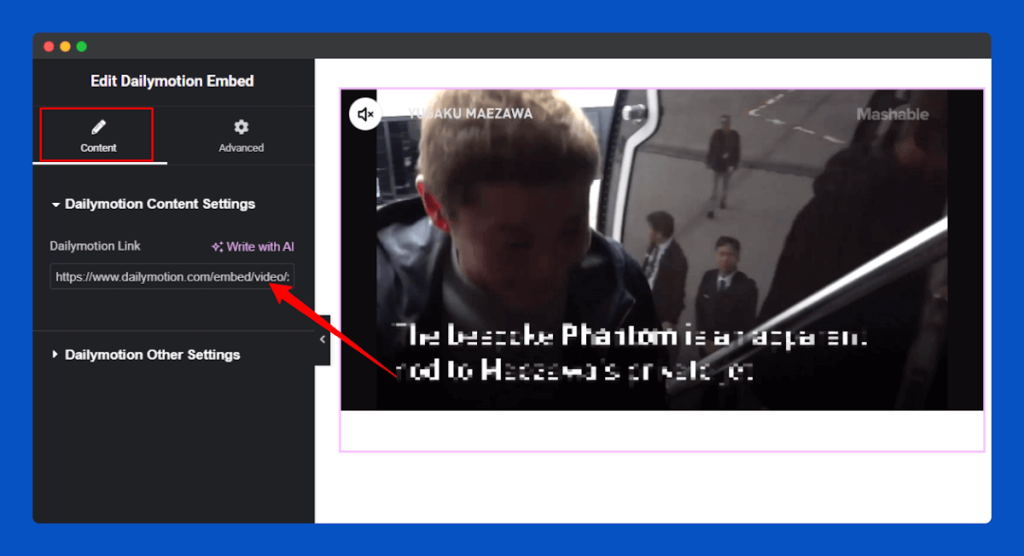 All Embed Addons for Elementor- Dailymotion Insert URL