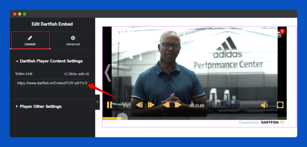 All Embed Addons for Elementor- Dartfish Insert URL