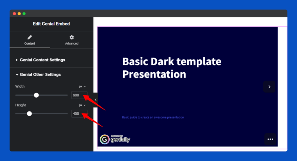 All Embed Addons for Elementor- Genially Change Width and Height