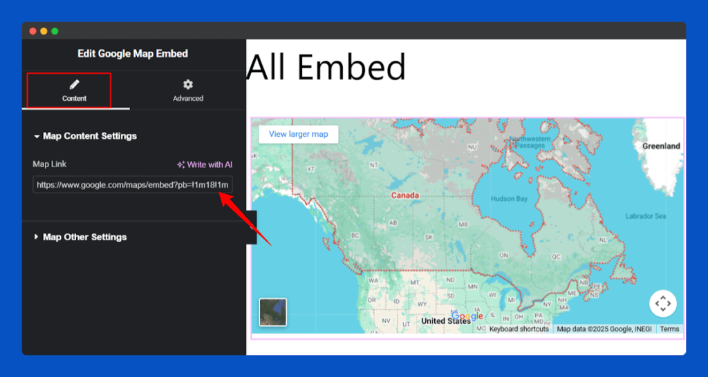 All Embed Addons for Elementor- Google Map Insert Location URL
