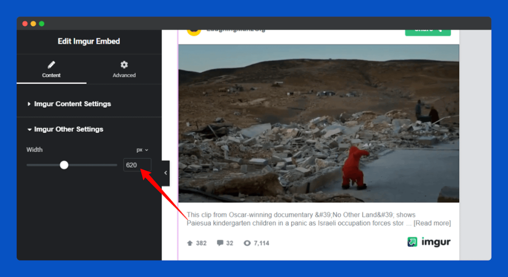 All Embed Addons for Elementor- Imgur Change Width and Height