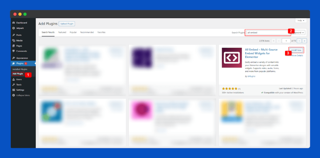 All Embed Addons for Elementor- Install by Search