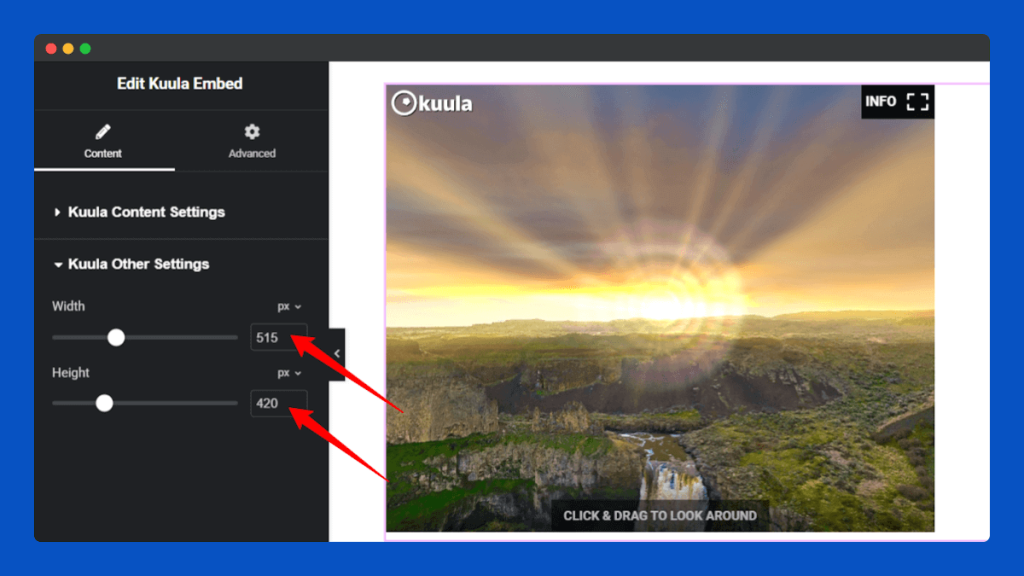 All Embed Addons for Elementor- Kuula Change Width and Height