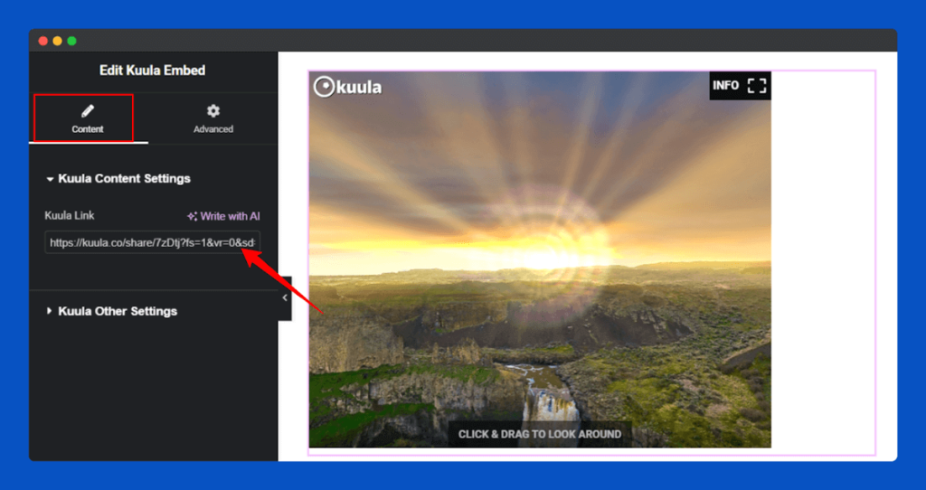 All Embed Addons for Elementor- Kuula Insert URL