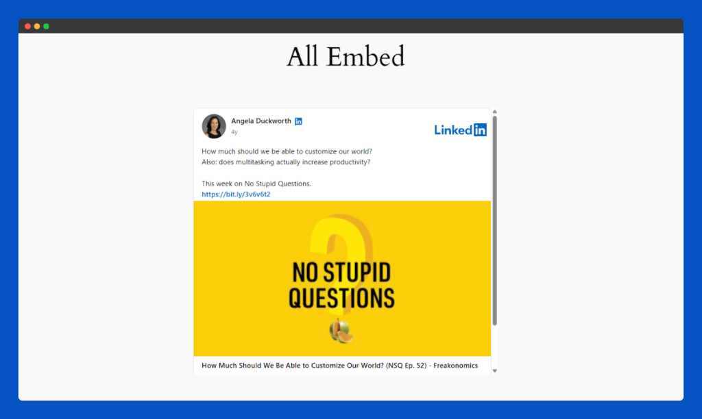 All Embed Addons for Elementor- LinkedIn Frontend