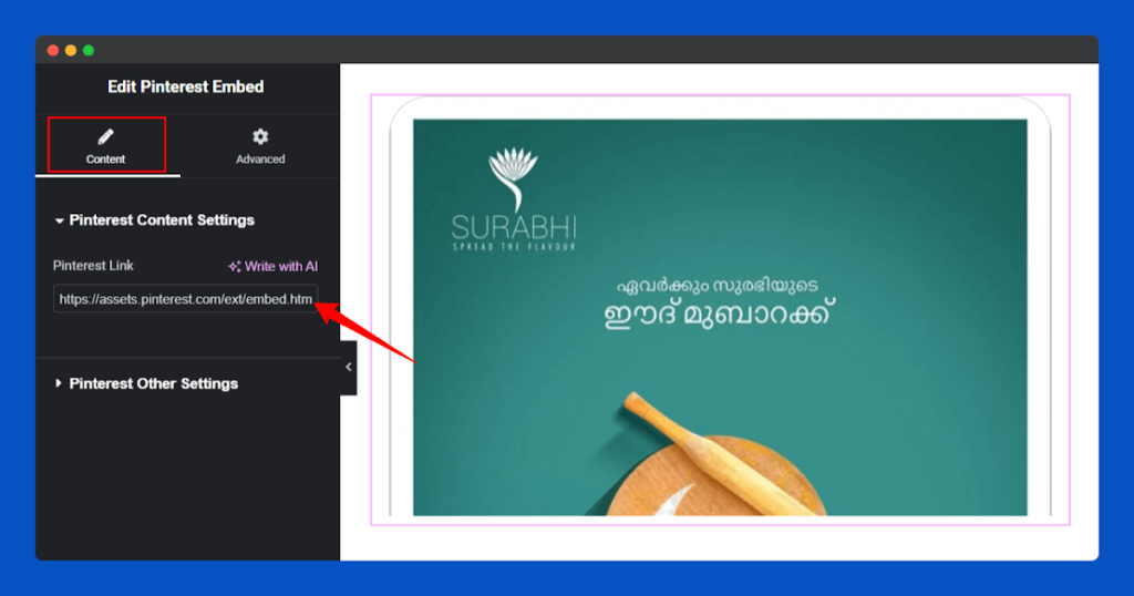 All Embed Addons for Elementor- Pinterest Insert URL