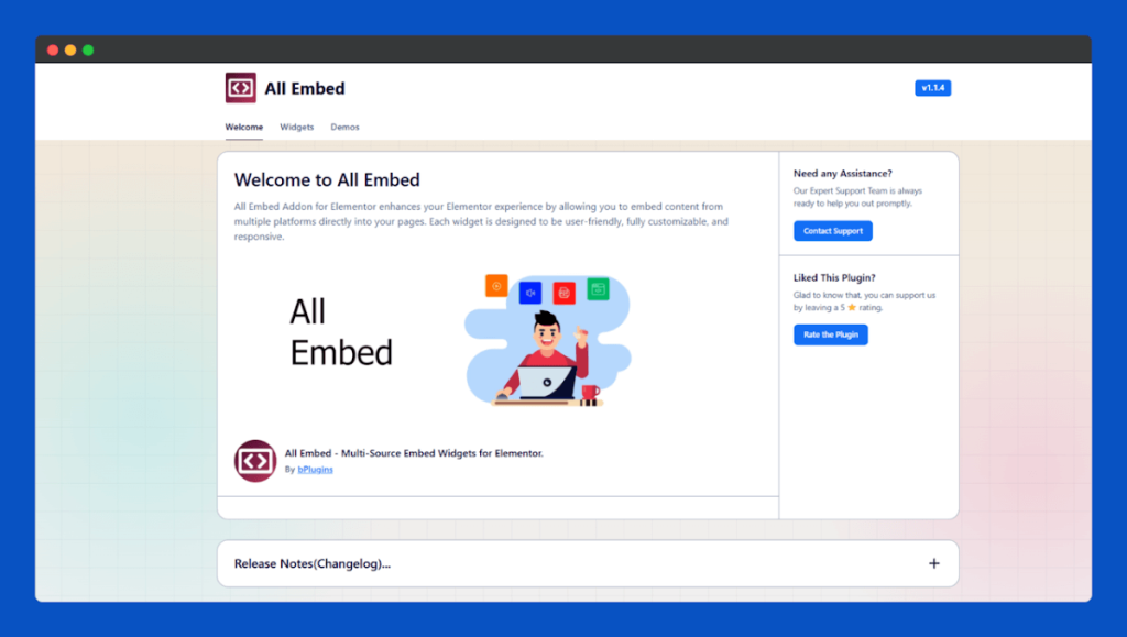 All Embed Addons for Elementor- Plugin Dashboard