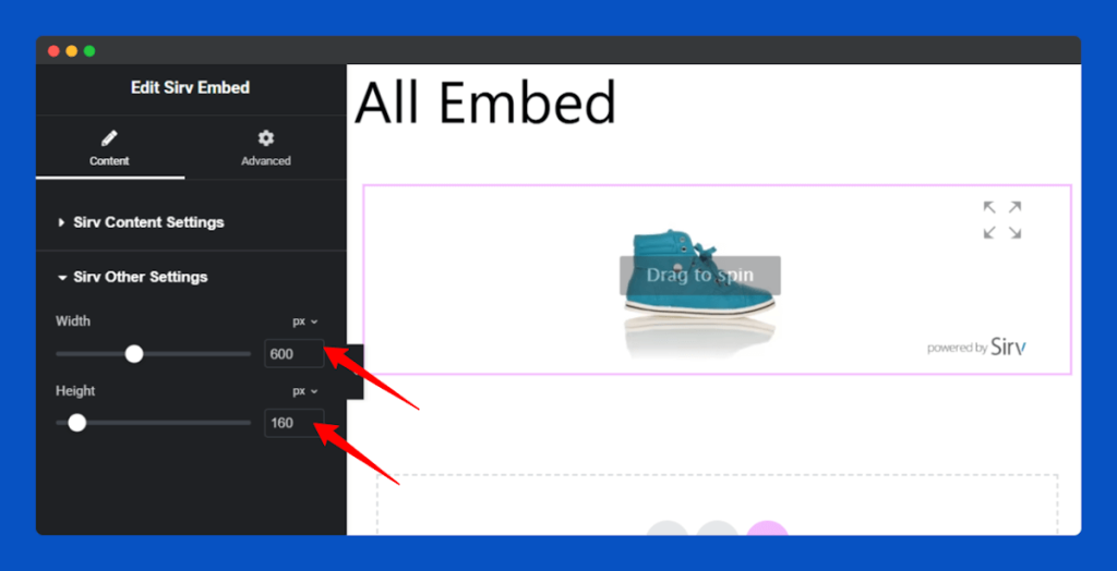 All Embed Addons for Elementor- Sirv Change Width and Height
