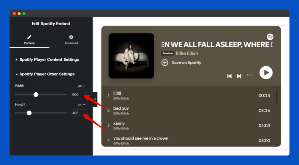All Embed Addons for Elementor- Spotify Change Width and Height