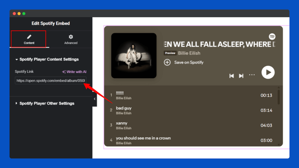 All Embed Addons for Elementor- Spotify Insert URL