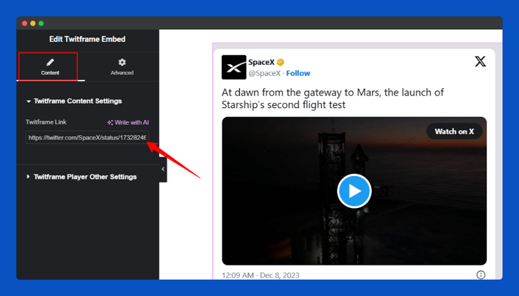 All Embed Addons for Elementor- Twitframe Insert URL