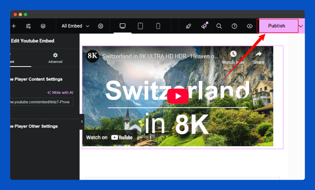 All Embed Addons for Elementor- YouTube Publish