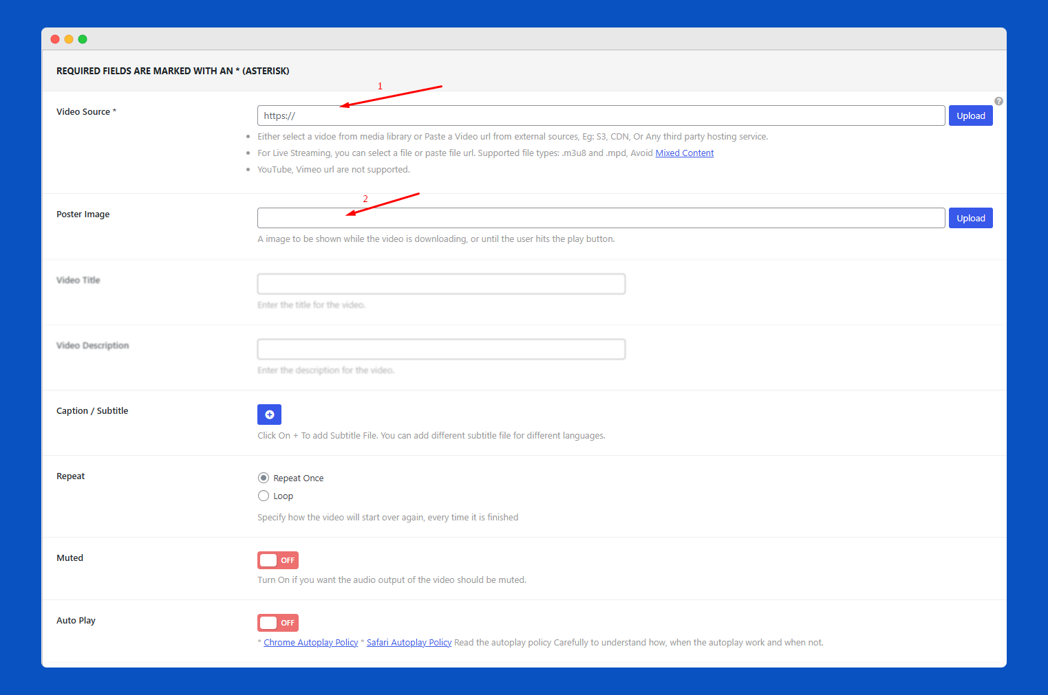 Super Video Player Settings Options