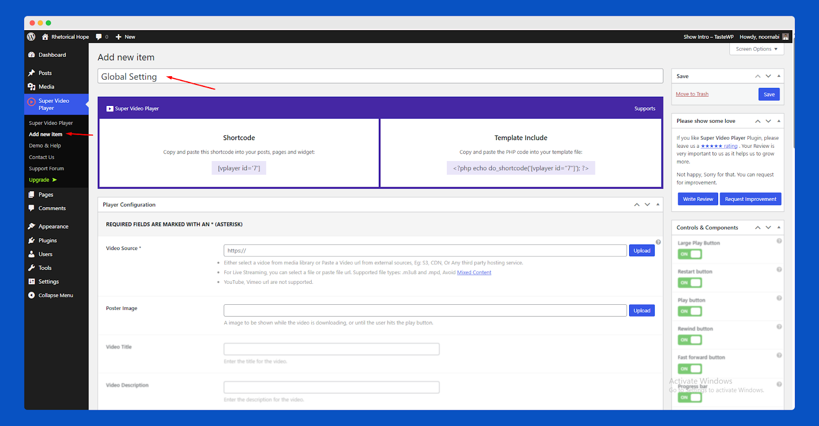 Player Settings Panel